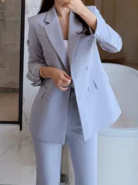 Kadınlar Suits Blazers Kadınlar Bahar Zarif Sıradan Blazer Pantolon Elbalığı Uzun Kollu Jacketpemen Pantolon 2 Parça Set Kadın Moda İş Pantolonları Takım 230306