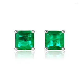 Studörhängen Anziw 7 7mm Square Simulated Emerald Geometric Gemstone 925 Sterling Silver for Women 2023 Trend smycken