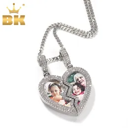 Pendanthalsband The Bling King Broken Heart P O Magnetic Frame 2 Bilder Iced Out Cubic Zirconia Hiphop Jewelry Valentine S Day Gift 230306