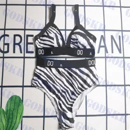 Zebra Pattern Swimsuit Womens High Waisted Bikini Letter Logo Bra V Neck Swimwear Set