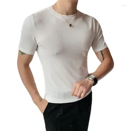 Erkek Tişörtleri 2023 Varış Günlük Kısa Kollu Külot Örme T-Shirt İş Men Giyim Yaz Camisetas için İnce Fit Tişört