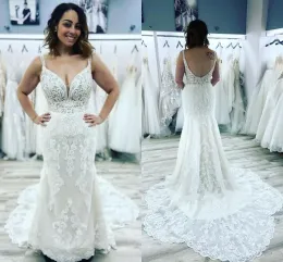 Gorgeous Lace Mermaid Wedding Dresses Sexy backless Spaghetti Straps Beads Appliques Sequins Bridal Gowns Custom Made 2023 BC15301