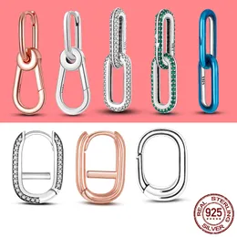925 Silver Fit Pandora Earrings Crystal Fashion Women Jewelry Gift Ear Studs 스타일링 2 링 커넥터 Dangle Charm