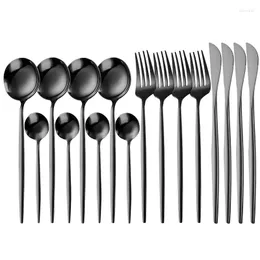 ディナーウェアセット16％ブラックカトラリーセットステンレス鋼の平らな食器用品フォークナイフスプーンホームレストランシルバーウェア