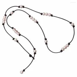 Łańcuchy długie kobiety Pearl skórzany naszyjnik Netked z koralikami dziewczyny białe perły kostium ręcznie robiony moda oryginalna