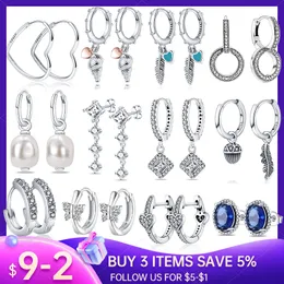 925 Silver Fit Pandora Earrings Crystal Fashion Women المجوهرات هدية الأذن ترصيع القلب وقلة القشرة القشرية للنساء صنع المجوهرات