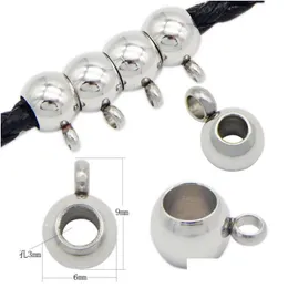 Outros componentes 10pcs aço inoxidável Bolas de orifício grande e branqueado para jóias Fazendo o conector da pulseira de corda de couro DIY Conector DH5C7