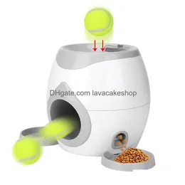 Brinquedos para cães Chews Matic Pet alimentador interativo Fetch Tennis Ball Lançador de bola Treinamento de arremesso de alimentos Hine Dispositivo de emissão de alimentos LJ201125 Drop D Otbop