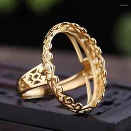 حلقات الكتلة 925 خاتم زواج من الفضة الفضية للنساء للنساء الذهب الأصفر اللون 15x24mm كابوشون شبه جبل المجوهرات الراقية