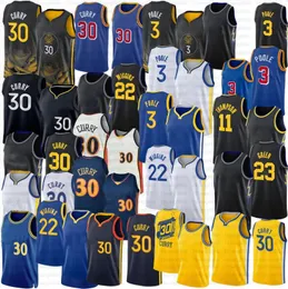 Stephen Curry Klay Thompson Basketbol Formaları Draymond Green Warriores Andrew Wiggins Poole 2023 City Gömlek Sürümü Mavi Siyah Jersey