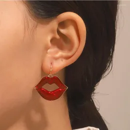 Stud Earrings Retro Sexy Flaming Red Lip Female Exaggerated Personality Fashion Valentine'S Day