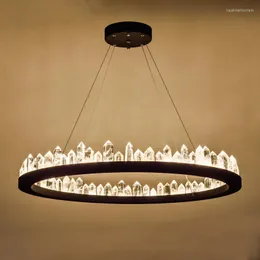 Lampade a sospensione Moderne luci a LED in cristallo remoto Lampada industriale nera dorata per la decorazione artistica della sala espositiva El Villa