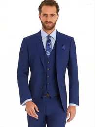 Men's Suits Light Navy Blue Men Prom Dress Business Groom Tuxedos Coat Waistcoat Trousers Sets (Jacket Pants Vest Tie) K:1302
