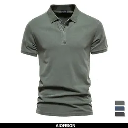 Aiopeson 100% algodão cor sólida polo casual manga curta turndown camisas masculinas moda streetwear polos para homem 230303