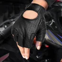 Fem fingrarhandskar Motorcykelhandskar Halvfinger äkta läderfingerlösa Summer Men Mitt Glove Scooter Moto Mitten Electric Bike Racing Cycling 230306