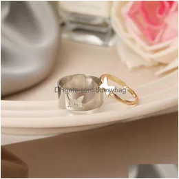 Bandringe Trendy Gold Schmetterling Offen für Frauen Männer Liebhaber Paar Ring Set Freundschaft Engagement Schmuck Drop Lieferung DHRRN