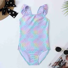 Jednoczęściowe 3 ~ 12Y Girls Swimsuit One Piece Girls Swimear Kid Girls Swimming Strój Ruffle Dzieci Szybkie dzieci na plaży kostium kąpielowy W0310