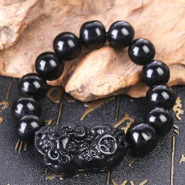 Charm Bilezikler 8-14mm Doğal Siyah Obsidiyen Mat Pixiu Yuvarlak Mücevher Taş Hediyesi El yapımı iplikçik Taşı Erkekler için