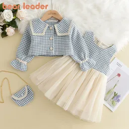 Clothing Sets Bear Leader Girls Clothes Set 26 Y Spring Autumn Girls Plaid Vest Dress Retro Outwear Coat 3 Pcs Baby Fashion Party Outfits 230303