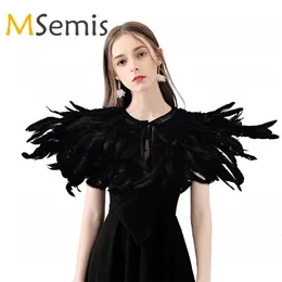 Bow Ties Iridescent Rooster Hackle Natural Feather Collar Cape Stole Shawl Collar Shrug Cape Festival Feather Shawl with Ribbon Ties 230306