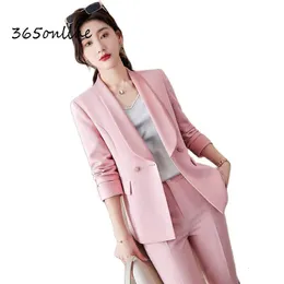 Ternos femininos Blazers elegantes rosa formal feminino feminino feminino de negócios primavera estilos de uniformes de estilos de escritório use ternos de terno entrevista de carreira Conjunto 230306