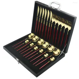 Servis uppsättningar rött guld 24 st 18/10 rostfritt stål bestick plattvaror teasppoon gaffel kniv set kök silver eco vänskap