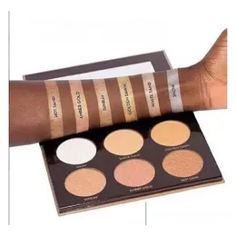 Bronzers Highlighter Makeup Gold Box 6 컬러 하이 라이터 파우더 팔레트 키트 드롭 배달 건강 뷰티 얼굴 DHDBN