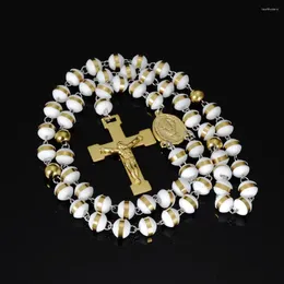Ketten Klassische Perlen Kreuz Halskette Hochwertige Goldene Durchbrochene Halsketten Beten Rosenkranz Anhänger Katholizismus Schmuck