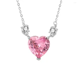 Colares de pingentes Colar em forma de coração para mulheres de alta qualidade 925 Sterling Silver Silver Pink Crystal Jewelry Gift Women