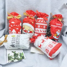 Christmas Decorations 50PCS Gift Candy Bags Cookies Bag Merry Party Favor Plastic Package Pocket Ribbon