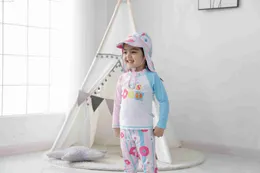 One-Pieces Long Sleeve Trousers Letter Peaked Cap 3 Piece Set Lovely Girl Bathing Suit 2022 NewVentilation Quick Drying Children Swimwear W0310