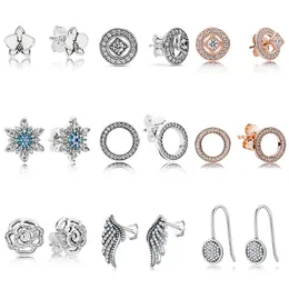 925 Brincos de prata Pandora Moda Cristal Mulher Jóias Presentes Estudos de Ear 1 Par Women Women Hollow Mouse Love Love Heart Crystal DIY