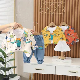 3PCS Toddler Baby Boy Set di abbigliamento Primavera Autunno Dinosaur Coat T Shirt Pantaloni Tuta per bambini Abbigliamento per bambini