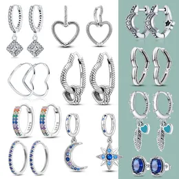 925 Silver Fit Pandora örhängen Crystal Fashion Women Jewets Gift Ear Studs Colorful Crystal Zircon Heart Round
