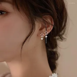 Dangle Earrings Asymmetry Bling Glitter Star Cubic Zirconia Silver Color Drop For Women Fashion Hollow Ear Tassel Jewelry Gift