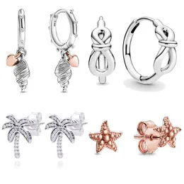 925 Silver Fit Pandora Earrings Crystal Fashion women Jewelry Gift Ear Studs Infinity Knot Rose Heart & Conch Shell Beaded Starfish Coconut Tree