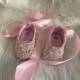 2023 First Walkers Pink Rhinestones Bling Baby shoes Ballerina Satin custom-made Sparkle DMC glass Cirb Christening 1st birthday infant shoes