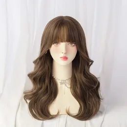 Parrucca sintetica Parrucca moda asiatica Lolita marrone freddo ondulato capelli ricci materiale in fibra ad alta temperatura