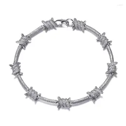 Chains D&Z 8mm Barbed Wire Bracelet For Hipster Copper With Zircon Stones Punk Style White Gold Chain Bangle Hip Hop Fashion Jewelr