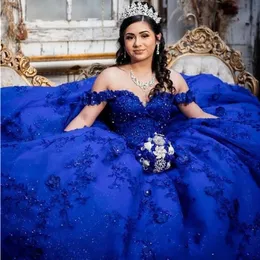 2019 Luxury Sexy Off The Shourdeld The Shoulder Royle Blue Ball Gown Quinceanera Dresses Tulle Beaded Sequins Swee