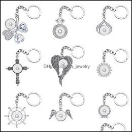 Keychains Lanyards Noosa Fashion Cross Wings Flower Rhinestone Snap Key Chains Fit 18mm Button Keyrings Drop Leverans Accessories DH9JQ