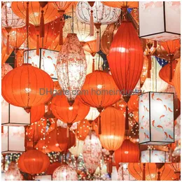 Other Event Party Supplies Retro Chinese Lantern Traditional Japanese Vietnam Silk Balcony Outdoor Spring Festival Year Hanging La Dhpvd