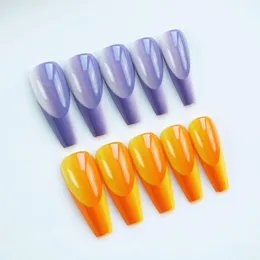 Fałszywe paznokcie 24pcs Fałszywe prasa na sztuce obrotach DIY Manicure dostarcza pomarańczowe fioletowe jadeżne projekty francuskie długie trumny
