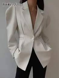 Kadınlar Suits Blazers Twotwinstyle Siyah Bahar Blazer Kadınlar Çentikli yakalı uzun kollu ince katı minimalist moda blazers kadın giyim 230303