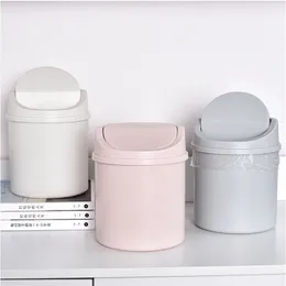 Avfallsbackar Mini Desktop Bin Small Trash Can Tube med Cover Bedroom Trash Can Garbage Can Clean Workspace Storage Box Home Desk Dustto 230306