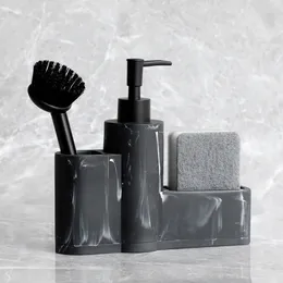 Flüssige Seifenspender Küche Marmor aussehen Hand und Schüssel Pumpenflasche Waschbecken Waschpinselschwamm 3 in 1 230306