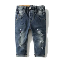 Jeans KidsCool Space Baby Child Boys Ripped Hole Jeans Toddler Kids Elastic midja Estruerad Denim Pants 230306