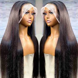 Perucas sintéticas de 30 polegadas transparentes 13x6 renda frontal de cabelos humanos perucas ossos brasileiros retos de cabelos humanos perucas frontais para mulheres pré -arrancadas w0306