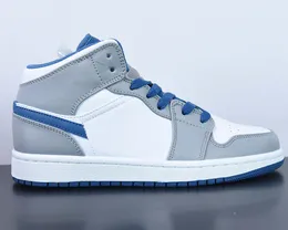Jumpman 1 Mid True Blue Scarpe da basket 1S Cement Grey White Fashion Trainers Sneakers Sport con scatola