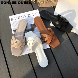 Slippare Donlee Queen Women Brand Slippers Summer Slides Open Toe Flat Casual Shoes Leisure Sandal Female Beach Flip Flops Big Size 41 230306
